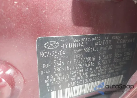 2005 Hyundai Santa Fe Gls z USA, uszkodzony, nr VIN KM8SC13D85U928056